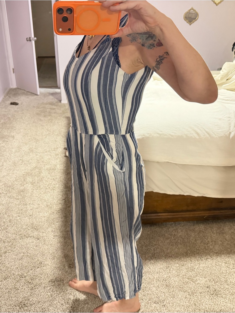 Pure Collection Blue and White Striped Sleeveless Jumpsuit